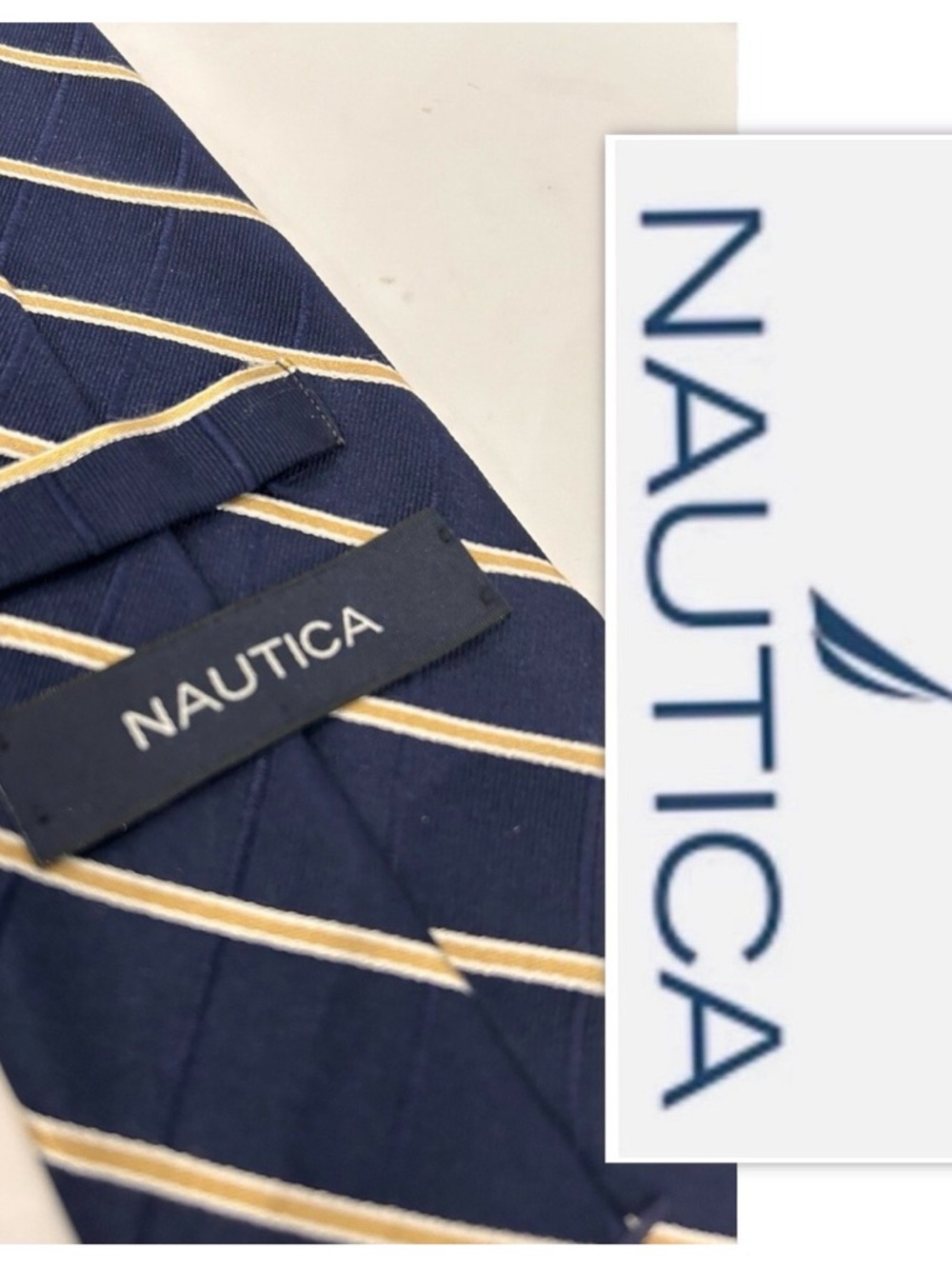 Nautica Repp Silk Navy Gold NecktTie